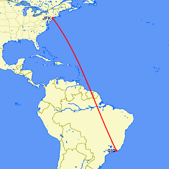 перелет Рио-де-Жанейро — Нью Йорк на карте