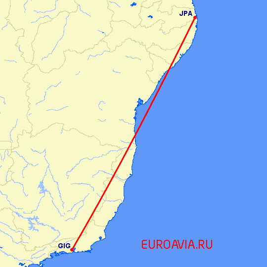 перелет Рио-де-Жанейро — Жоао Пессоа на карте