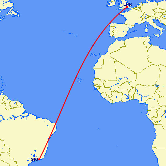 перелет Рио-де-Жанейро — Лондон на карте