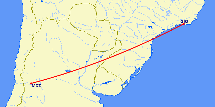 перелет Рио-де-Жанейро — Мендоса на карте