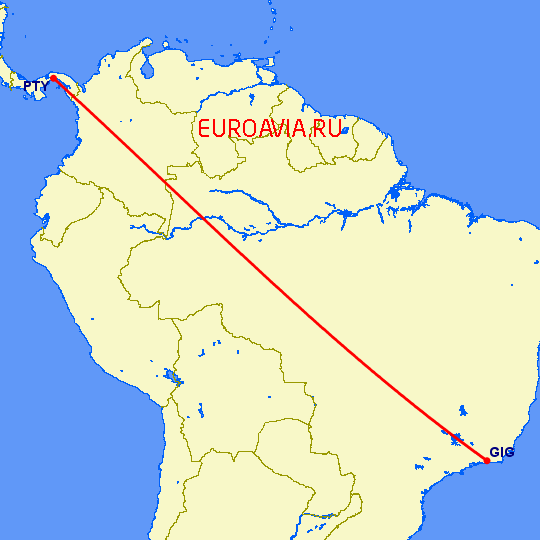перелет Рио-де-Жанейро — Панама Сити на карте
