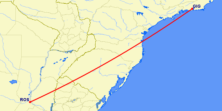 перелет Рио-де-Жанейро — Росарио на карте