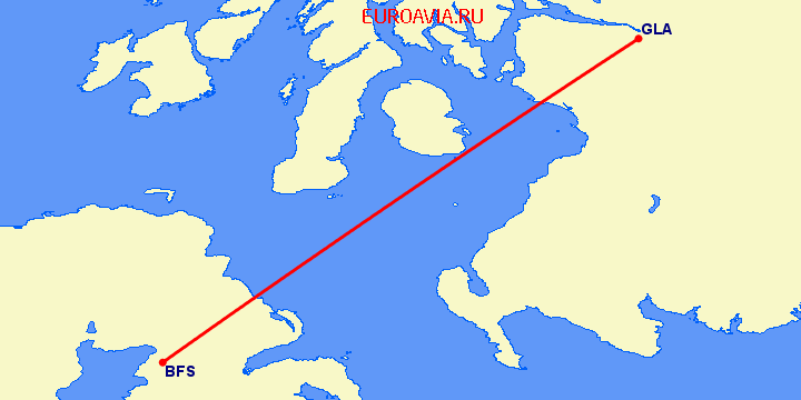 перелет Глазго — Белфаст на карте