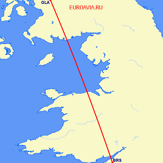 перелет Глазго — Бристоль на карте