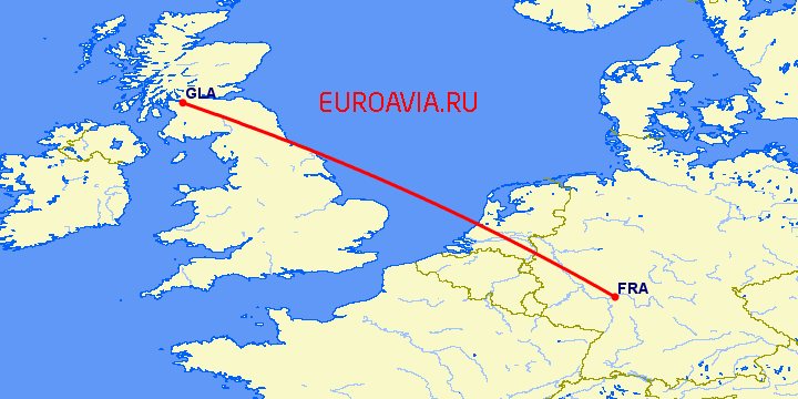 перелет Глазго — Франкфурт на Майне на карте