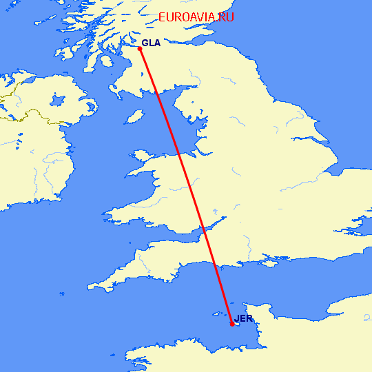 перелет Глазго — Джерси на карте