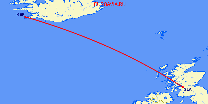 перелет Глазго — Рейкьявик на карте