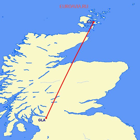 перелет Глазго — Orkney Island на карте