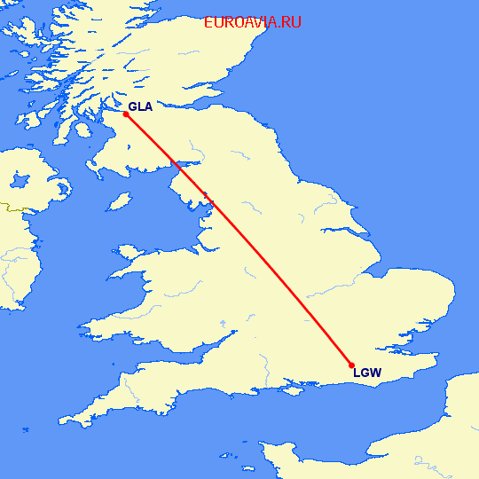 перелет Глазго — Лондон на карте