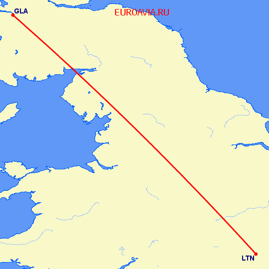 перелет Глазго — Luton на карте