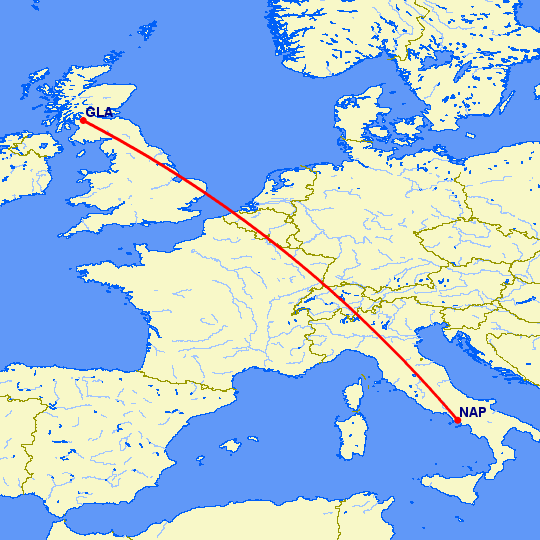 перелет Глазго — Неаполь на карте