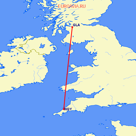 перелет Глазго — Newquay на карте