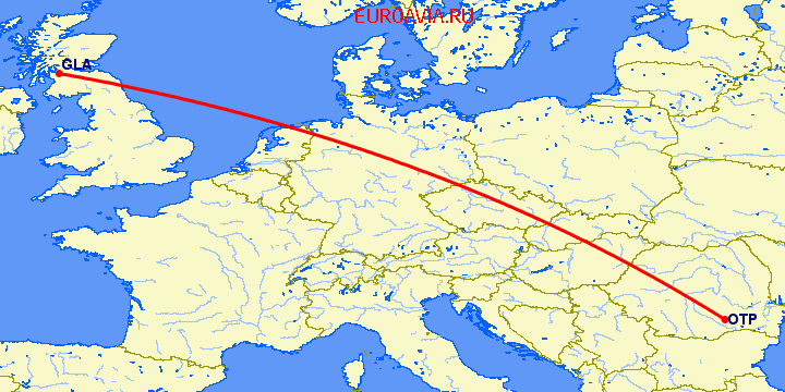 перелет Глазго — Бухарест на карте