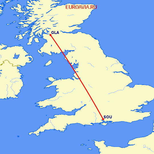 перелет Глазго — Eastleigh near Southampton на карте