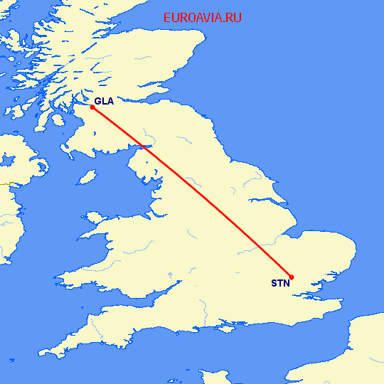 перелет Глазго — Лондон на карте