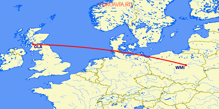 перелет Глазго — Варшава на карте