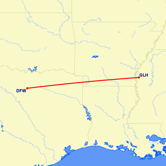 перелет Greenville — Даллас на карте