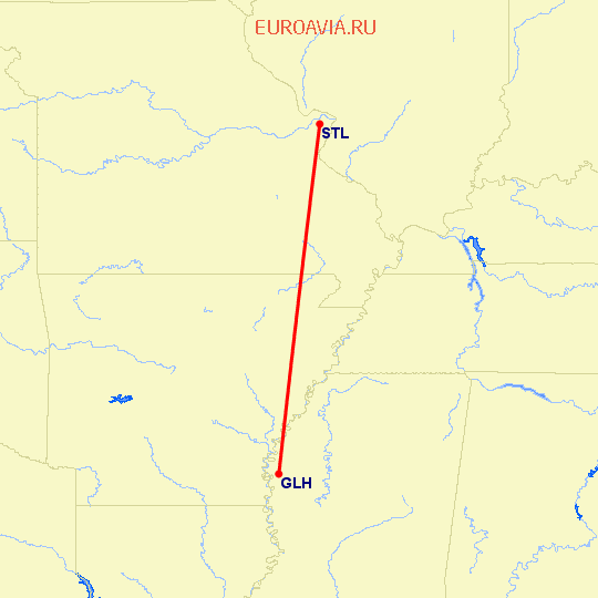 перелет Greenville — Сент Луис на карте
