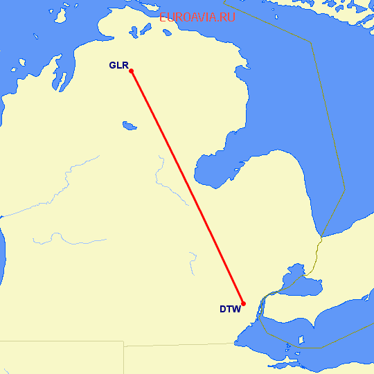 перелет Gaylord — Детройт на карте
