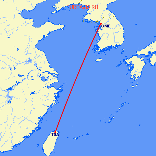 перелет Сеул — Taipei на карте