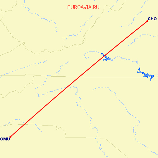 перелет Greenville — Шарлоттсвилл на карте