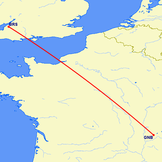 перелет Гренобль — Бристоль на карте