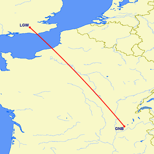 перелет Гренобль — Лондон на карте