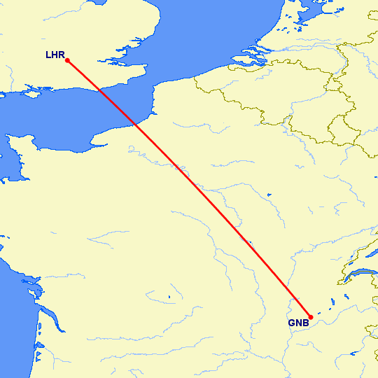 перелет Гренобль — Лондон на карте