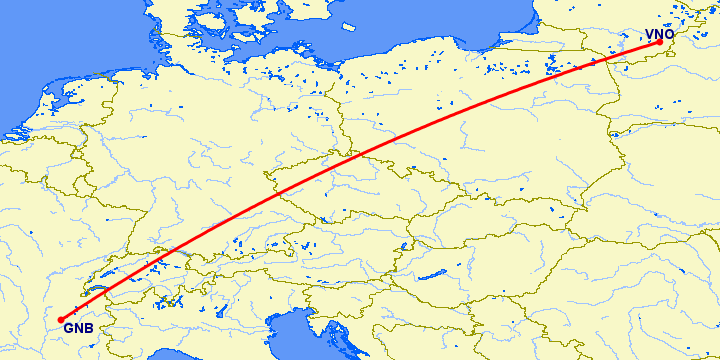 перелет Гренобль — Вильнюс на карте