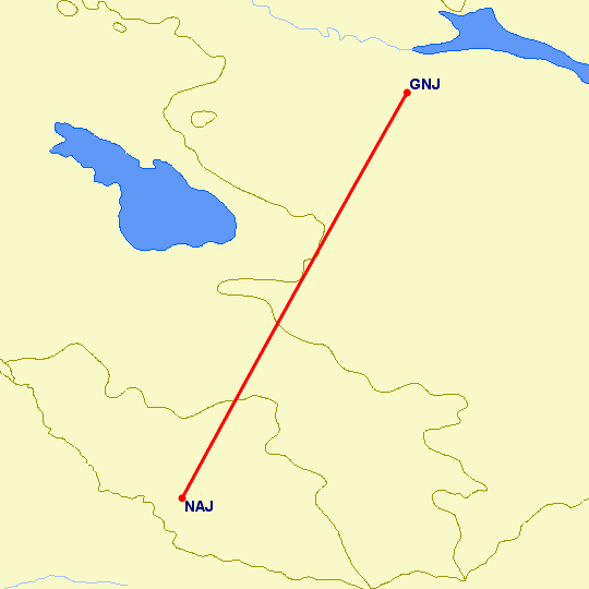 перелет Гянджа — Нахичевань на карте