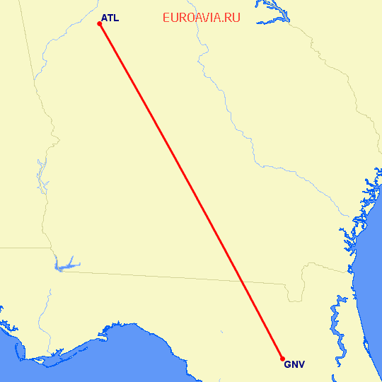 перелет Гейнсвилль — Атланта на карте