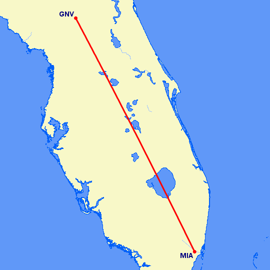 перелет Гейнсвилль — Майами на карте