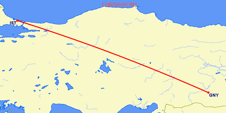 перелет Шанлыурфа — Стамбул на карте