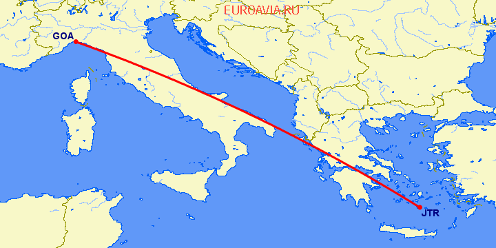 перелет Генуя — Санторини на карте