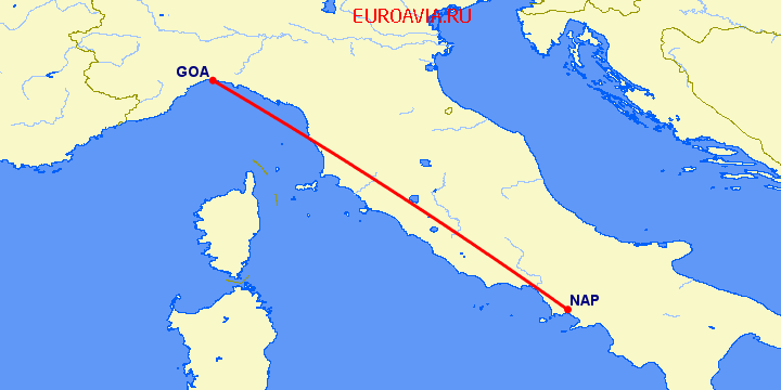 перелет Генуя — Неаполь на карте