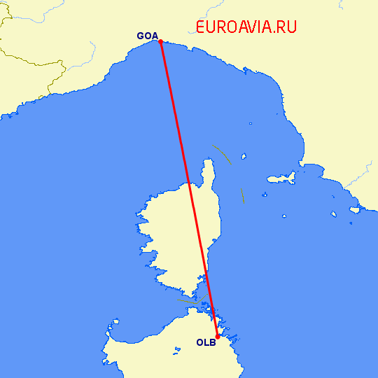 перелет Генуя — Costa Smeralda на карте
