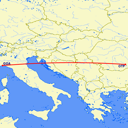 перелет Генуя — Бухарест на карте