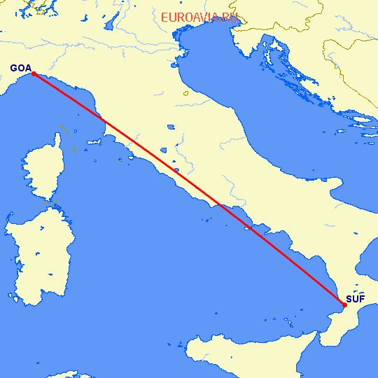 перелет Генуя — Ламециа Терме на карте