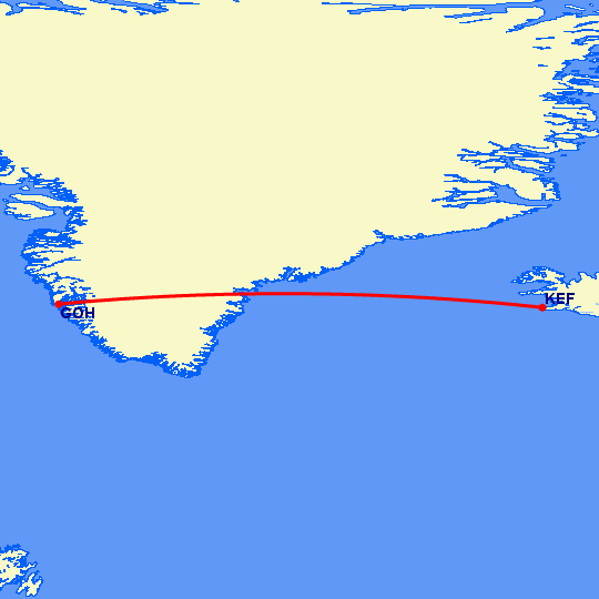 перелет Nuuk — Рейкьявик на карте