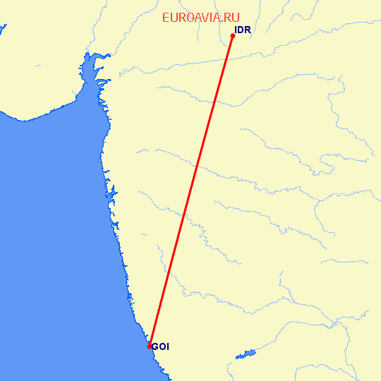 перелет Гоа — Индор на карте
