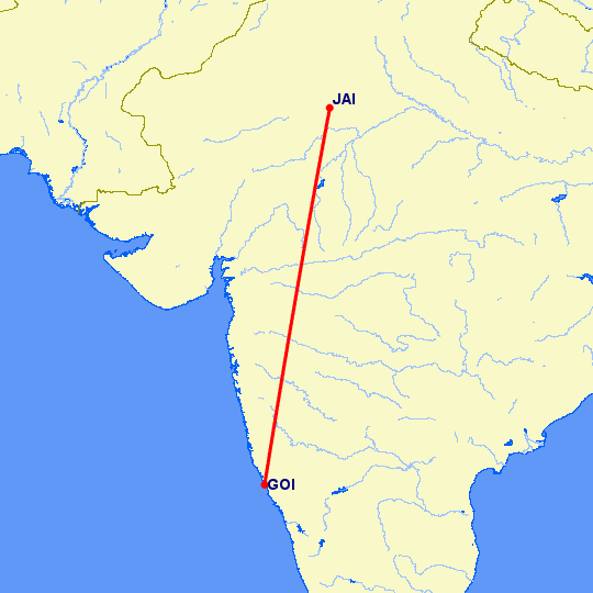 перелет Гоа — Джайпур на карте