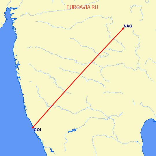 перелет Гоа — Нагпур на карте