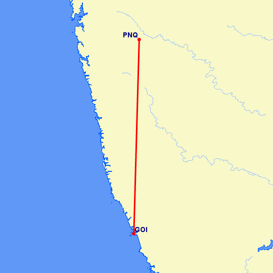 перелет Гоа — Пуне на карте