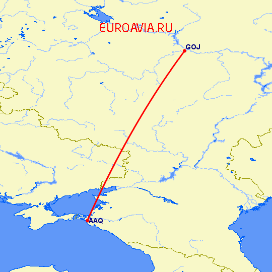 перелет Нижний Новгород — Анапа на карте