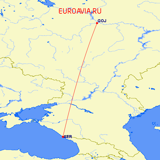 перелет Нижний Новгород — Сочи на карте