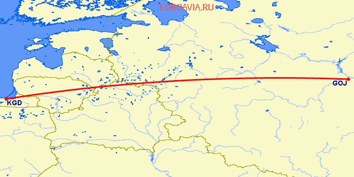 перелет Нижний Новгород — Калининград на карте