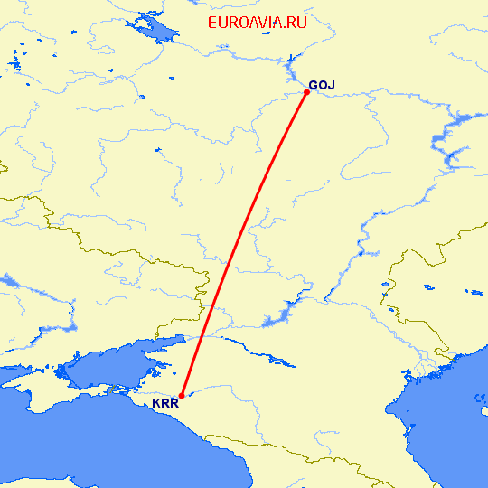 перелет Нижний Новгород — Краснодар на карте