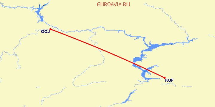 перелет Нижний Новгород — Самара на карте