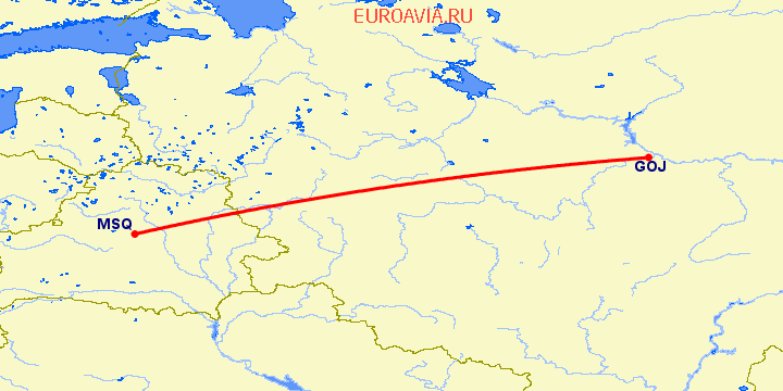 перелет Нижний Новгород — Минск на карте