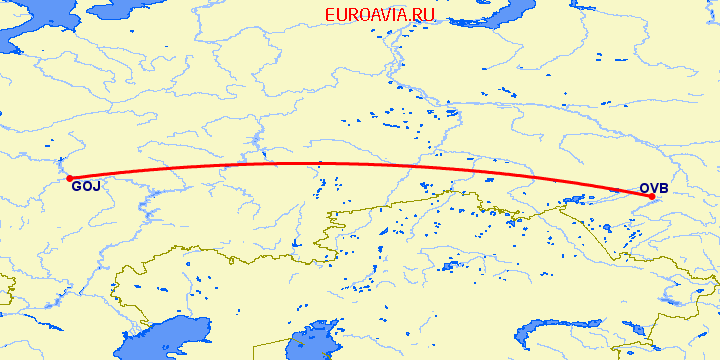перелет Нижний Новгород — Новосибирск на карте